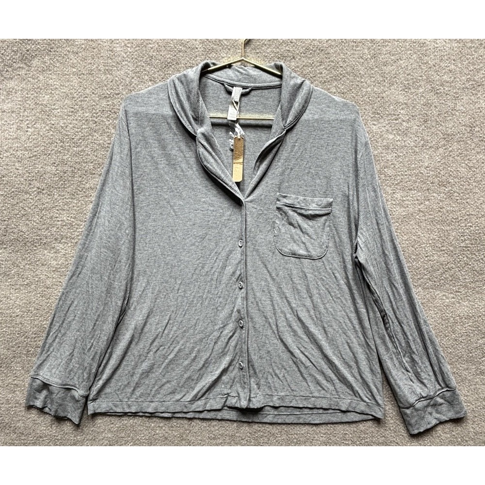 Skims Long Sleeve‎ Button Up Sleep Button Up Shirt Pajama Top Women XL Gray NWT